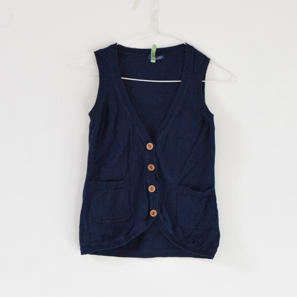 LA MADE Navy Blue Button Up Knit Sweater Vest | Size XS